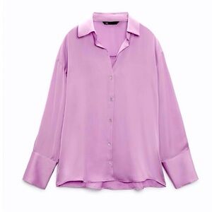 ZARA Satin Effect shirt - Lilac - Size: Small